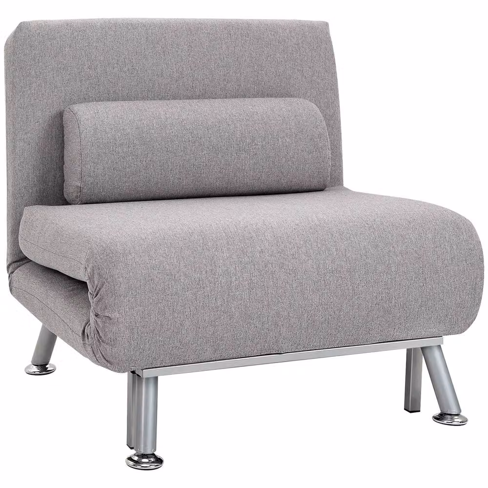 STILVORA Grey Linen Chair Bed with Removable Pillow and Metal Frame – 5
