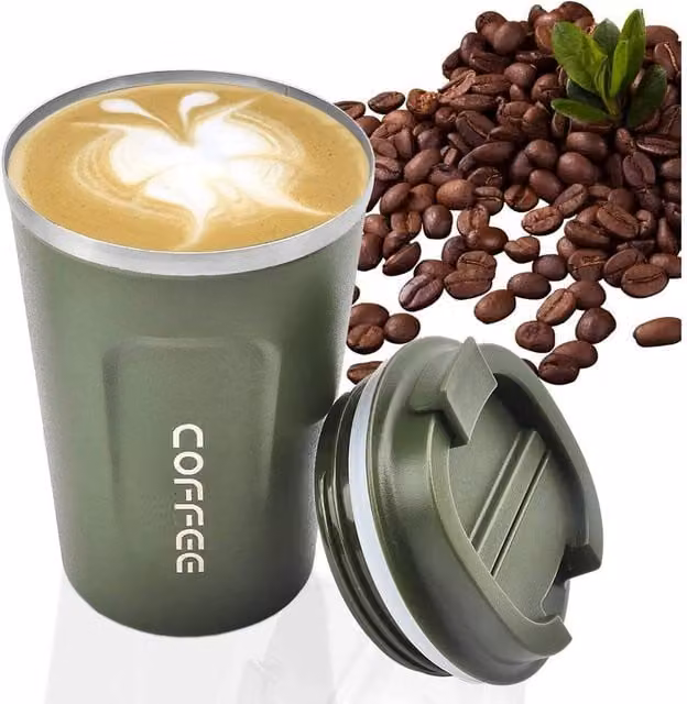 Pawnora Double Walled Insulated Stainless Steel Coffee Mug, Green, 380 ml
