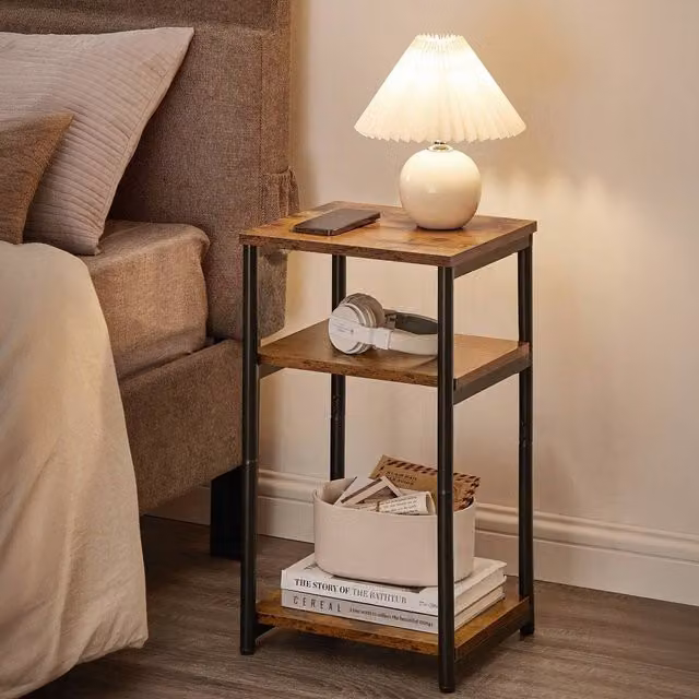 VASAGLE 3-Tier Bronze and Brown Sofa Side Table with Steel Frame