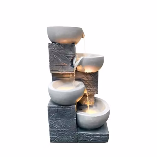 Tranquility 4 Bowl Pouring Pots Cascade Tabletop Water Feature in Natural Grey Ceramic