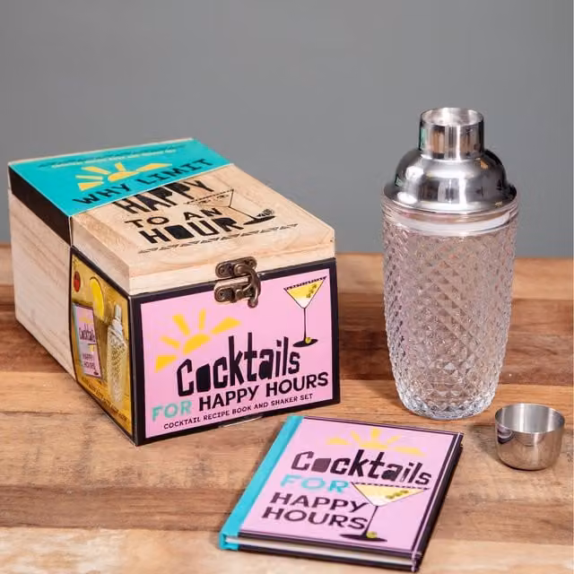 Boxer Gifts Happy Hours Cocktail Set in Brown and Silver with Shaker and Glassware