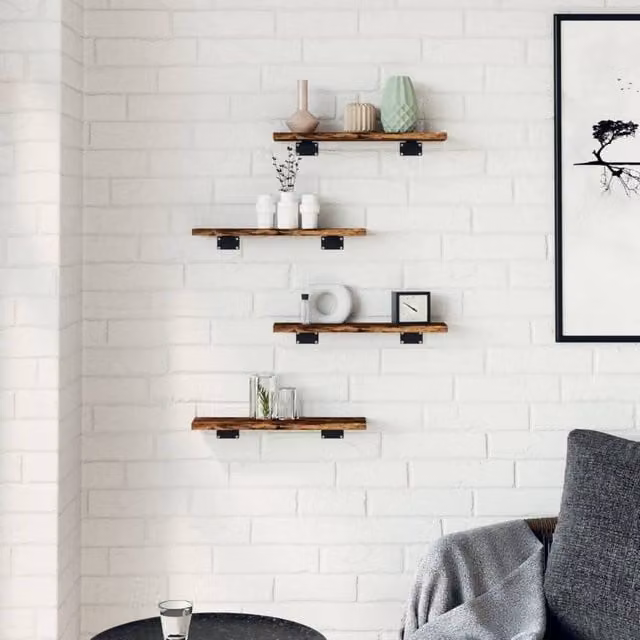 Berkfield Home Set of 4 Smoked Oak Wall Mounted Shelves, Brown, W: 40 cm, D: 10 cm, H: 1.5 cm – 1
