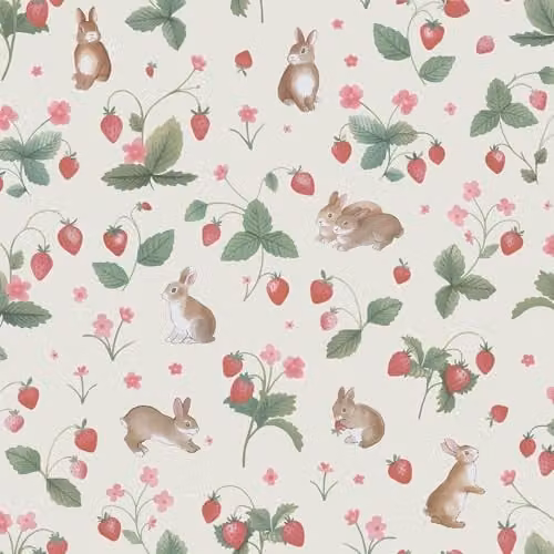 Holden Decor Storybook Bunnies & Berries Nature Inspired Wallpaper for Nurseries and Playrooms, Cream/Multicolour