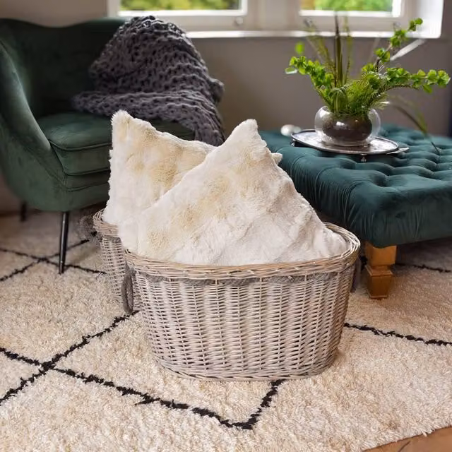 Madison & Mayfair Oval Open Weave Rattan Log Basket with Handles in Grey, W/D/H: 35.6 x 32.0 x 31.0 cm – 2