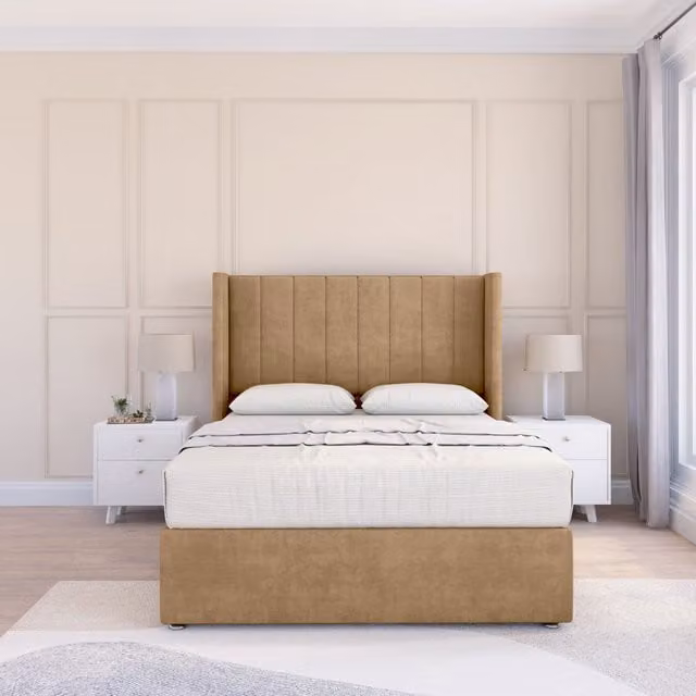 Sloomy Falcon Dumfries Wingback Bed Set in Light Beige, Single, W/D/H: 90 x 200 cm