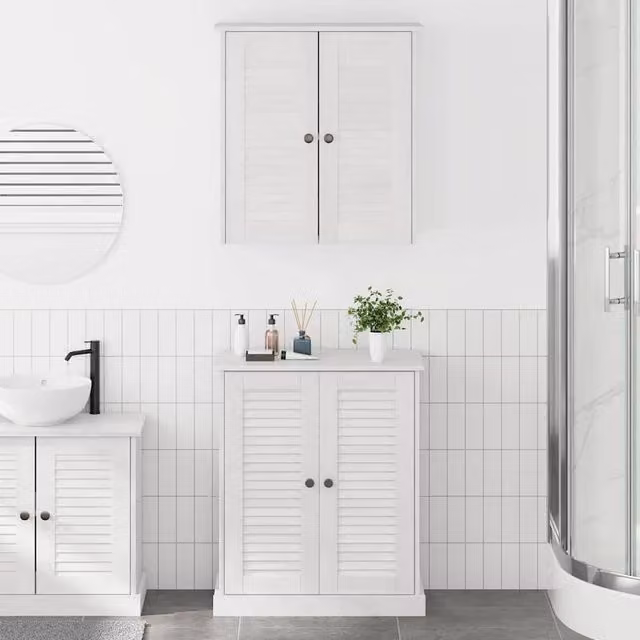 Berkfield Home 2-Piece White Bathroom Furniture Set with Wall Cabinet and Storage Shelf