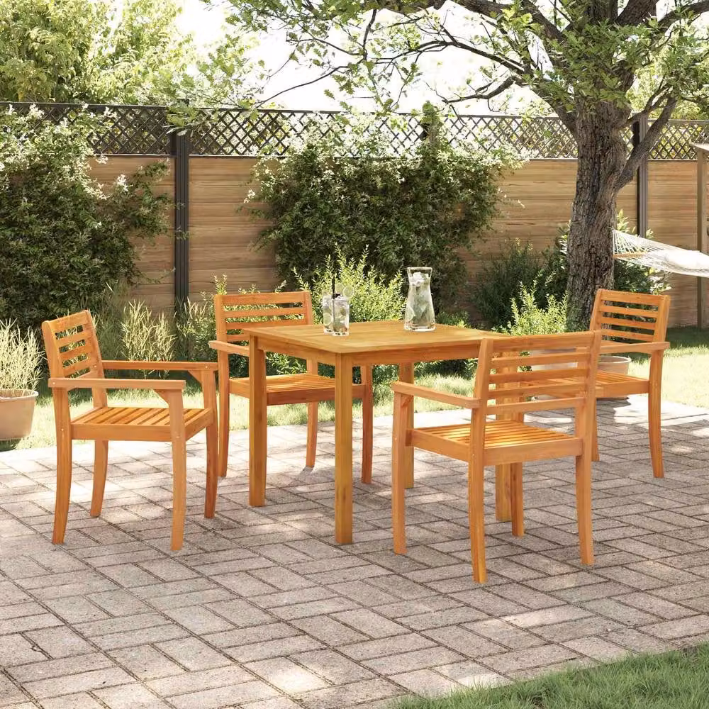 Berkfield Home Classic 5 Piece Garden Dining Set in Brown Solid Acacia Wood – 3