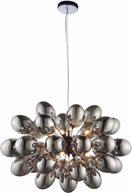 Loops Modern Suspended Ceiling Pendant Light in Black and Chrome with Smoked Grey Glass, 8 x G9