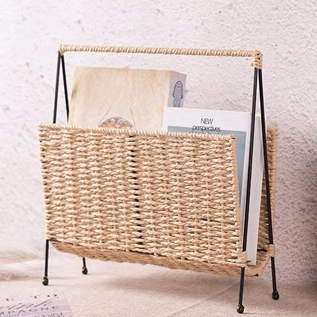 EONLION Free Standing Scandinavian Metal Magazine and Newspaper Basket in Beige, W/D/H: 50 x 50 x 50 cm