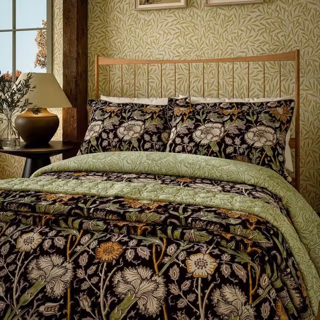 Morris & Co Blackthorn Super Kingsize Cotton Percale Duvet Cover and Pillowcase Set, Pink and Multicolour, W: 200 cm x L: 200 cm – 1