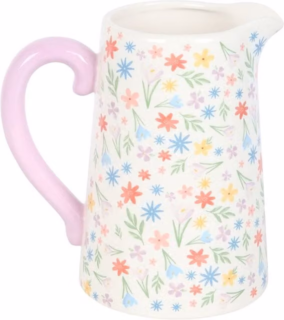 Kingsbury Gifts Spring Floral Print Ceramic Flower Jug in Multicolour and White