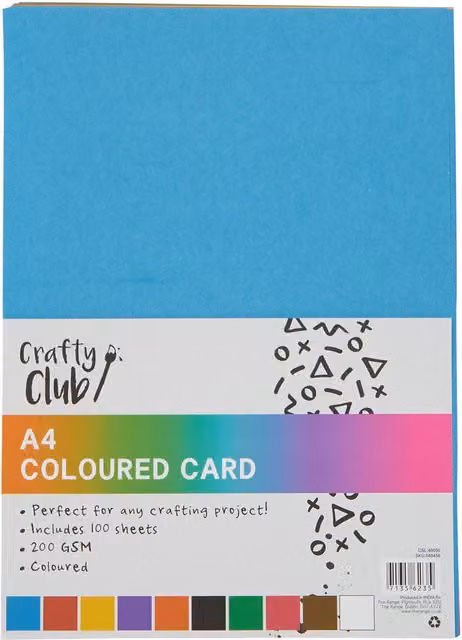 Crafty Club Pack of 100 Mixed Colour A4 Construction Paper Sheets
