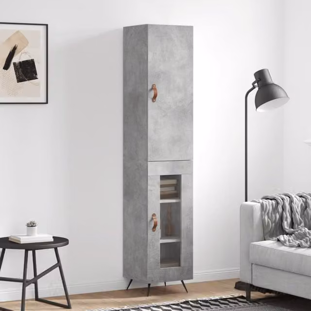 Berkfield Home Highboard in Concrete Grey, W/D/H: 34.5 x 34 x 180 cm – 1