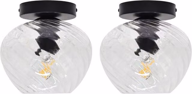 First Choice Lighting Bradson Set of 2 Black and Transparent Swirl Glass Ceiling Lights – 1