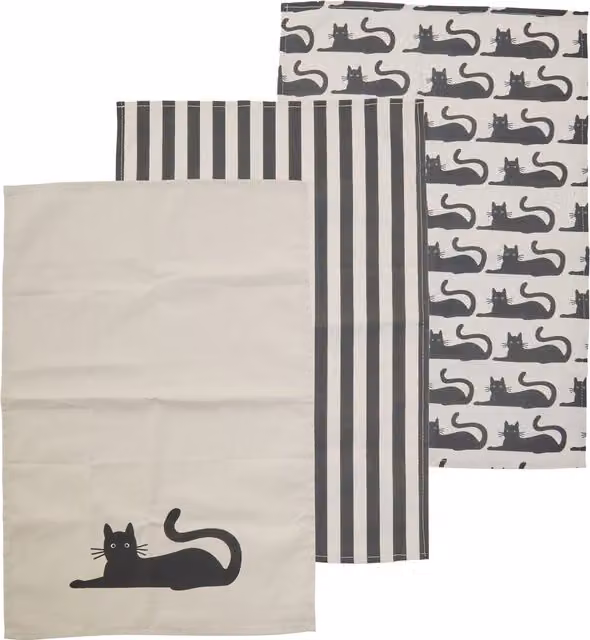 Orsina Set of 3 Black and Beige Striped Cotton Tea Towels