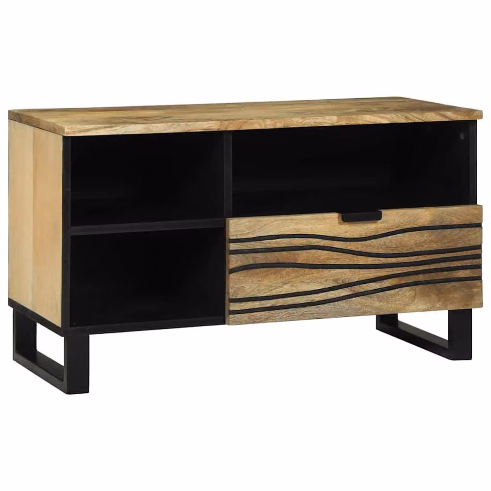 Berkfield Home Media Storage Cabinet in Brown and Beige Solid Mango Wood, W: 80 cm, D: 33.5 cm, H: 46 cm – 2