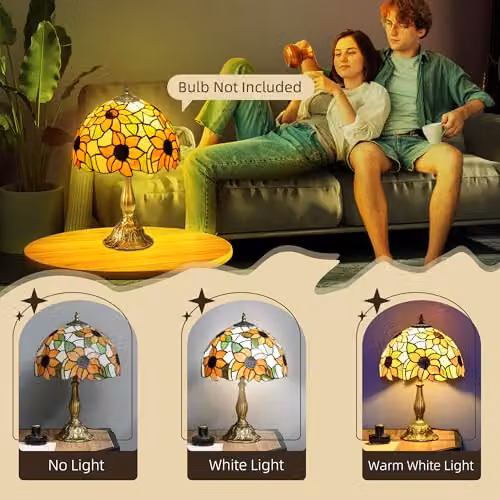 HOMCOM Antique Orange Sunflower Stained Glass Table Lamp for Bedroom and Living Room – 4