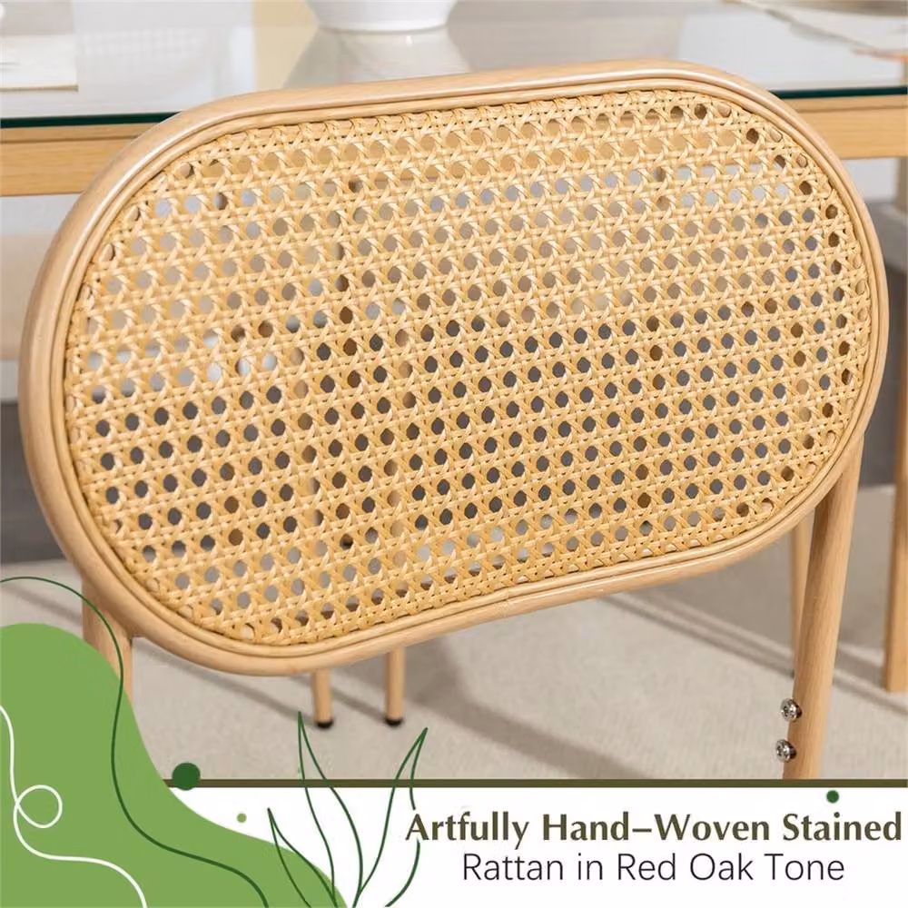 Nordara Set of 6 Rattan Dining Chairs with Padded Beige Fabric Seats and Metal Legs – 2