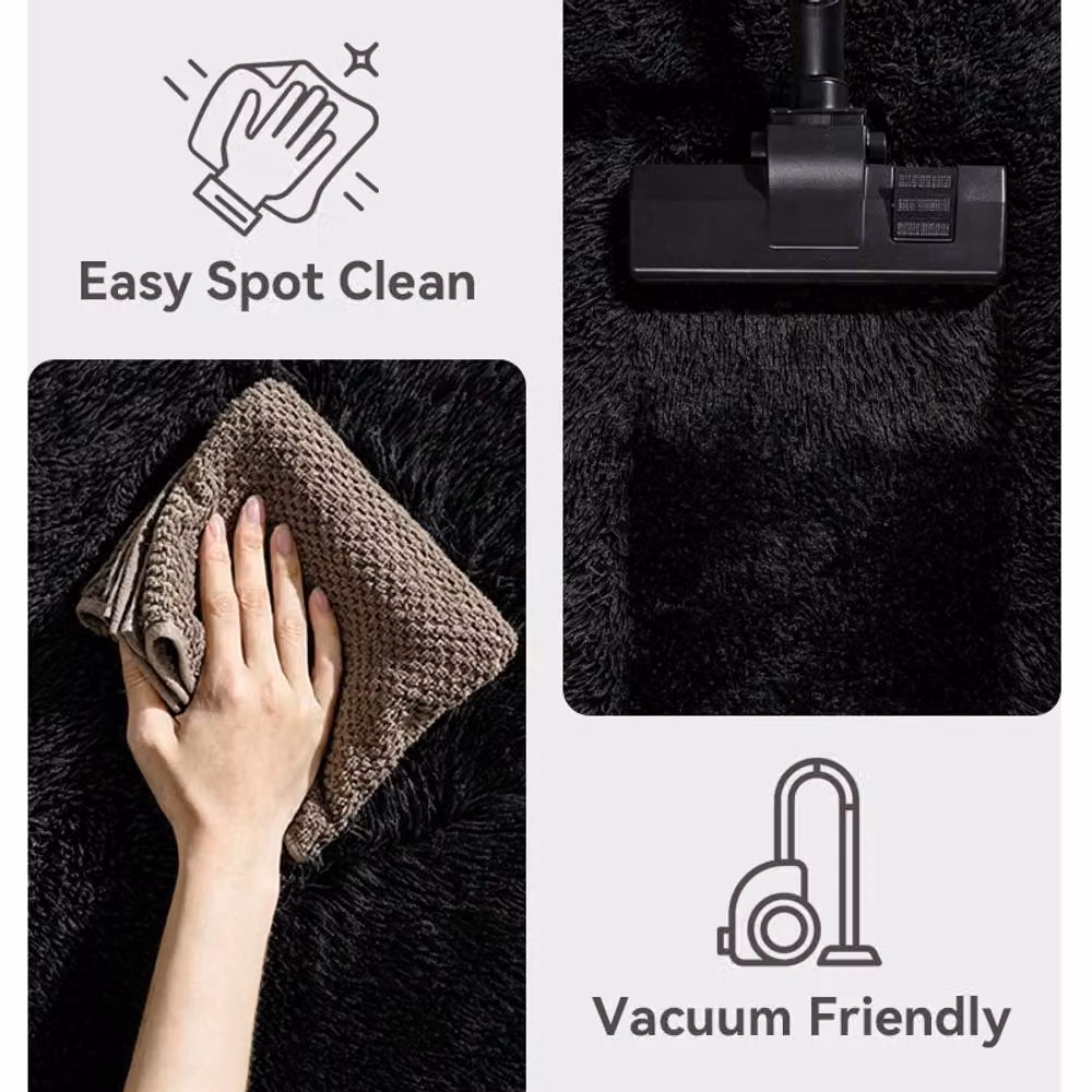 MCC Direct Faux Fur Rectangle Shaggy Area Rug in Black, W/D: 60 x 110 cm – 6
