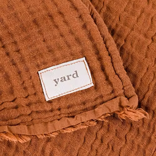 Riva Home Woven Cotton Muslin Throw with Fringes in Brown and Orange, W/D/H: 240 x 260 cm – 3