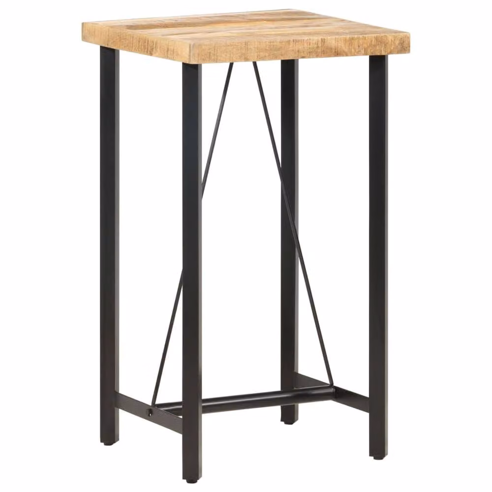 Berkfield Home Beautiful Rustic Square Bar Table in Brown Mango Wood and Metal, W/D/H: 60 x 60 x 107 cm – 2