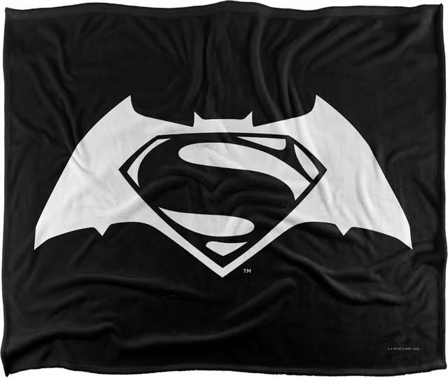 Warner Brothers Batman V Superman Logo Officially Licensed Silky Touch Super Soft Throw Blanket, White, W x D: 152 x 127 cm – 1