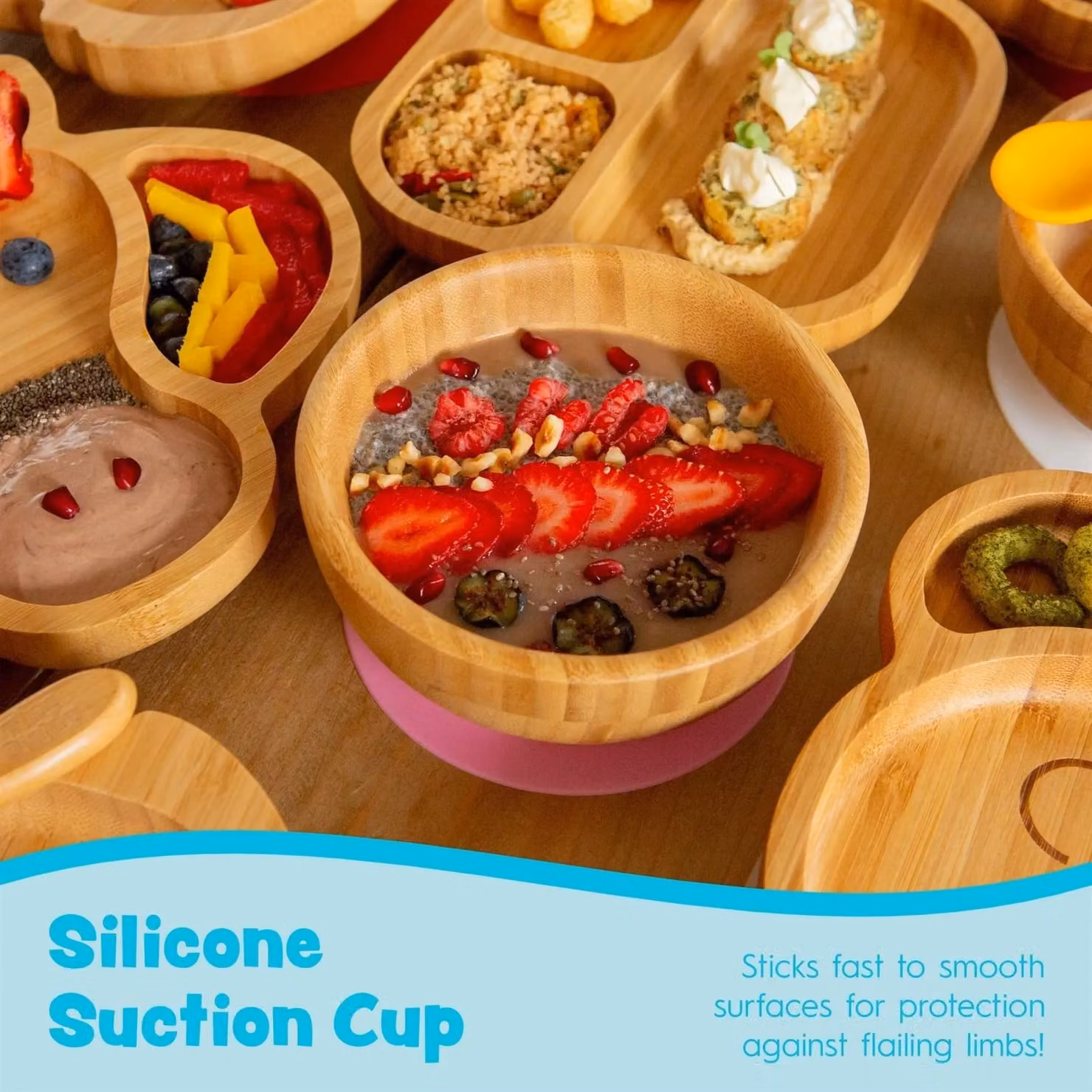 Tiny Dining 3pc Unicorn Bamboo and Silicone Suction Feeding Set in Beige – 2