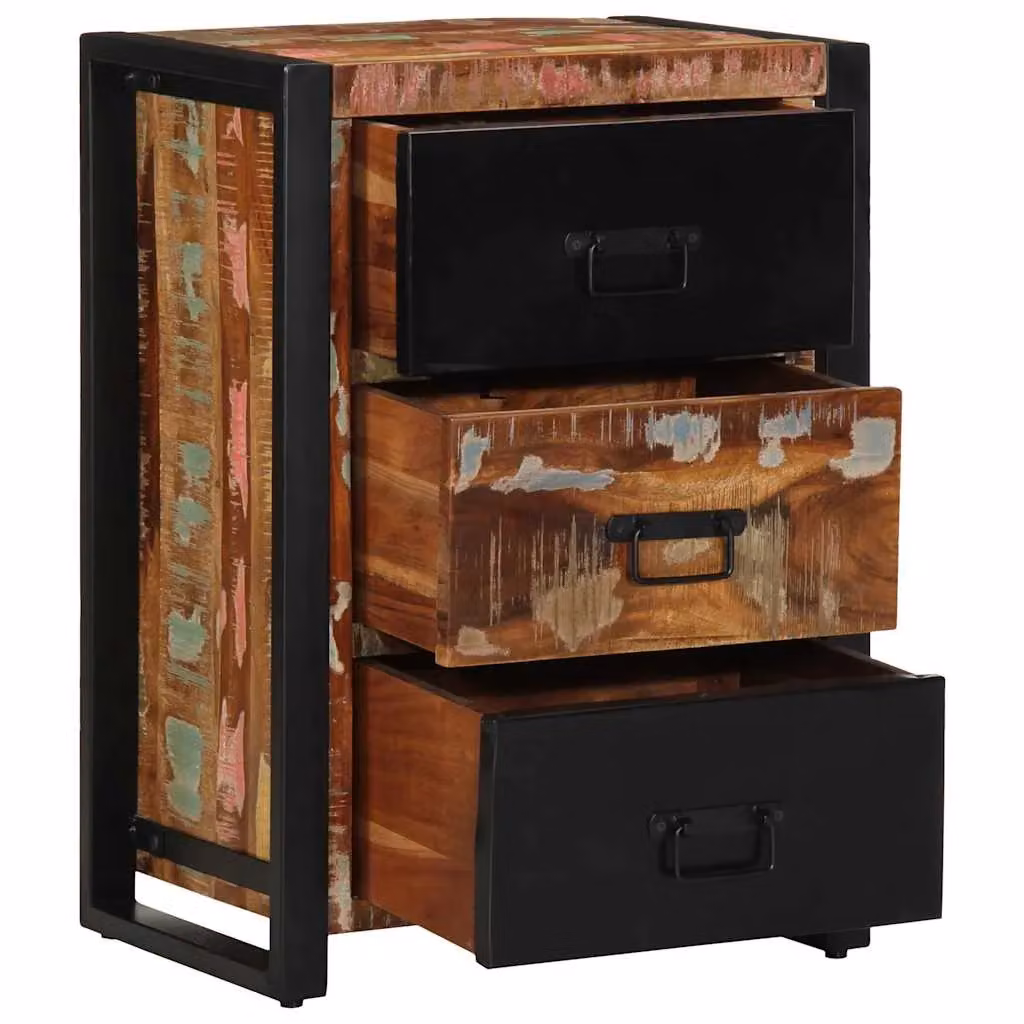 Berkfield Home Multicolour Reclaimed Solid Wood Drawer Cabinet in Black, W/D/H: 50 x 35 x 70 cm – 3