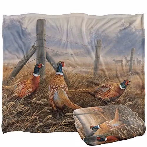 Wild Wings Pleasant Pheasants Silky Touch Super Soft Fleece Throw Blanket in White, W/D/H: 152 x 127 cm