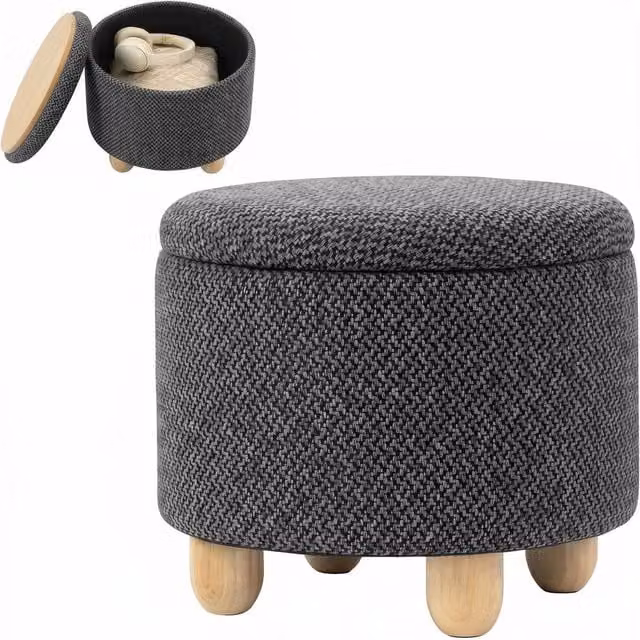 HOMCOM Grey Upholstered Ottoman with Burlap Storage, W/D/H: 100 x 100 x 100 cm – 1