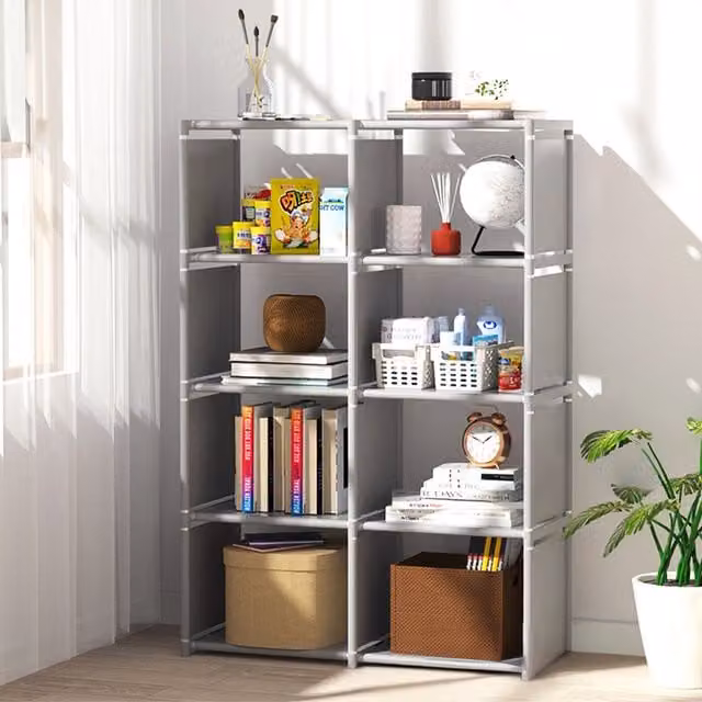 Livingandhome Grey Metal Open Style Cube Bookcase and Storage Shelf