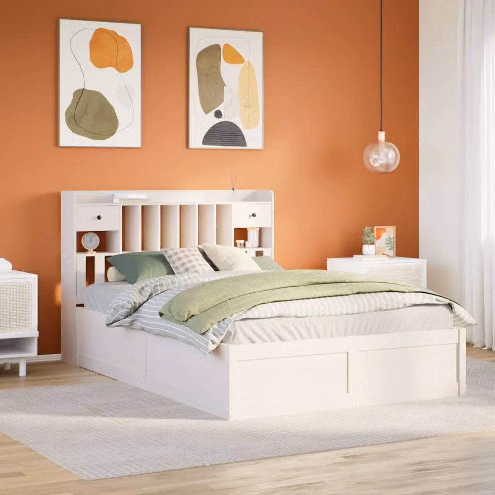 Berkfield Home White Solid Wood Pine Bed Frame with Drawers W/D/H: 160 x 200 cm – 2