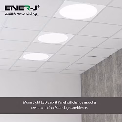 ENERJ Moon Light LED Backlit Ceiling Panel Light, White, W/D/H: 60 x 60 x 6 cm, Pack of 2 – 2