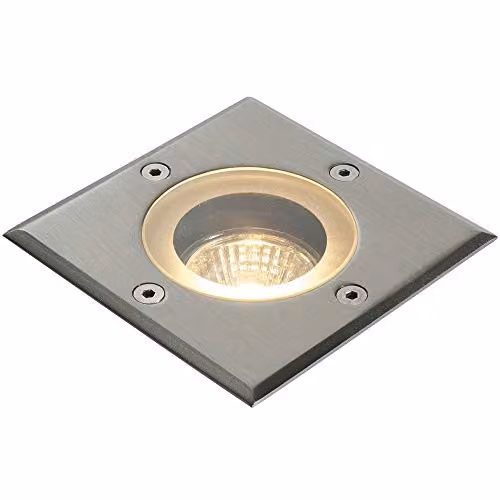 Loops IP65 Outdoor Square LED Ground Light in Silver Stainless Steel with GU10 Bulb