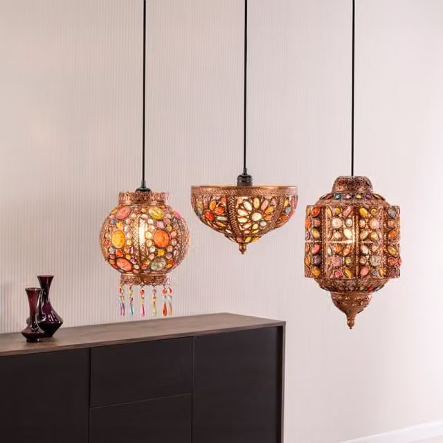 ValueLights Samia Moroccan Style Bronze Ceiling Light Shade with Multicolour Jewels, Diameter: 33 cm