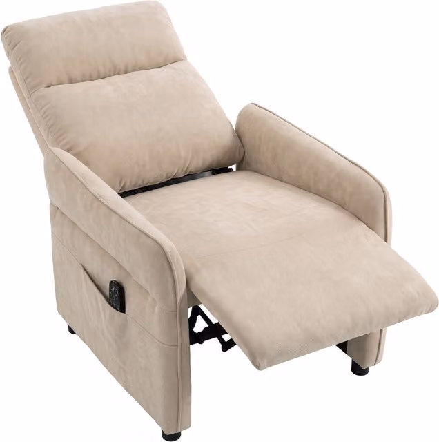HOMCOM Beige Fabric Recliner Armchair with Massage, Heat and Adjustable Armrests – 1