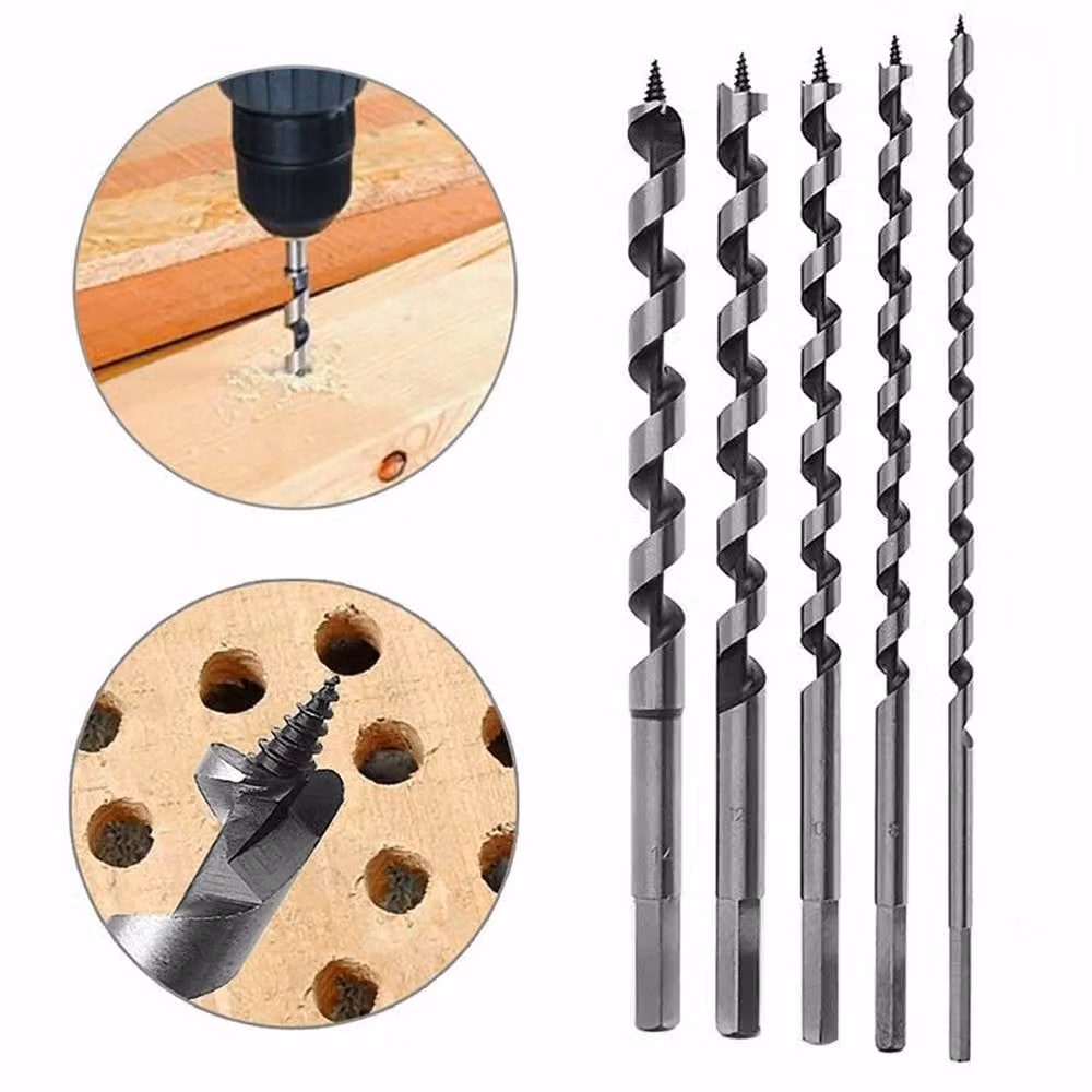 VOGREX 5 Piece High Carbon Steel Auger Bit Set with Long Hex Shank in Silver – 4