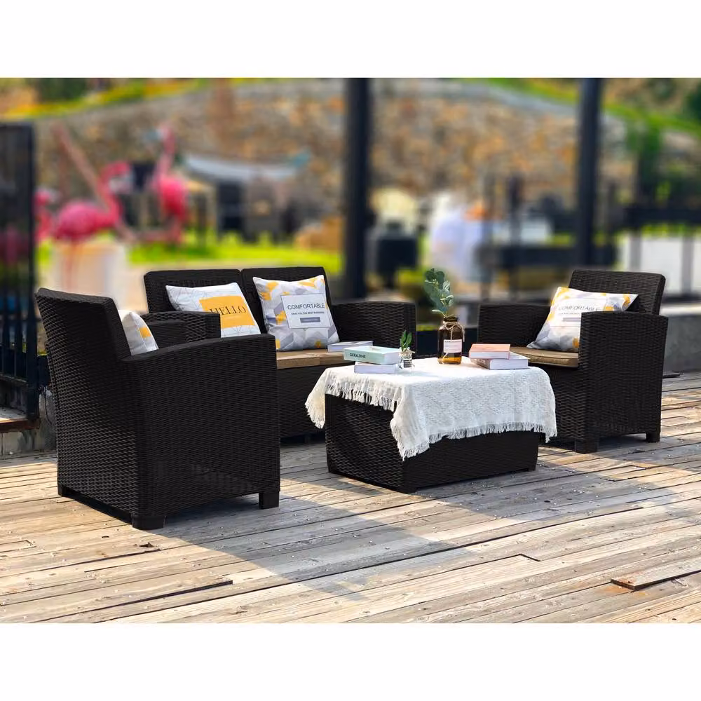 Centurion Supports SANTANA 4-Piece Black Polyrattan Garden Furniture Set with Cushions and Coffee Table – 6