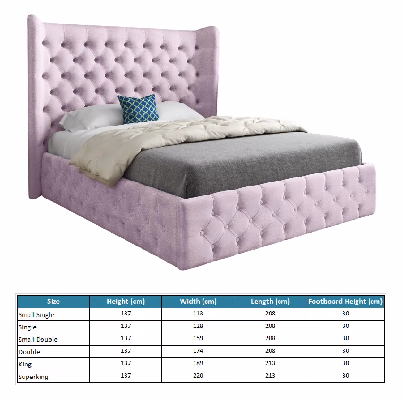 KDMD Florence Wide Winged Upholstered Soft Velvet Bed Frame in Pink, W/D/H: 159 x 137 x 120 cm – 4