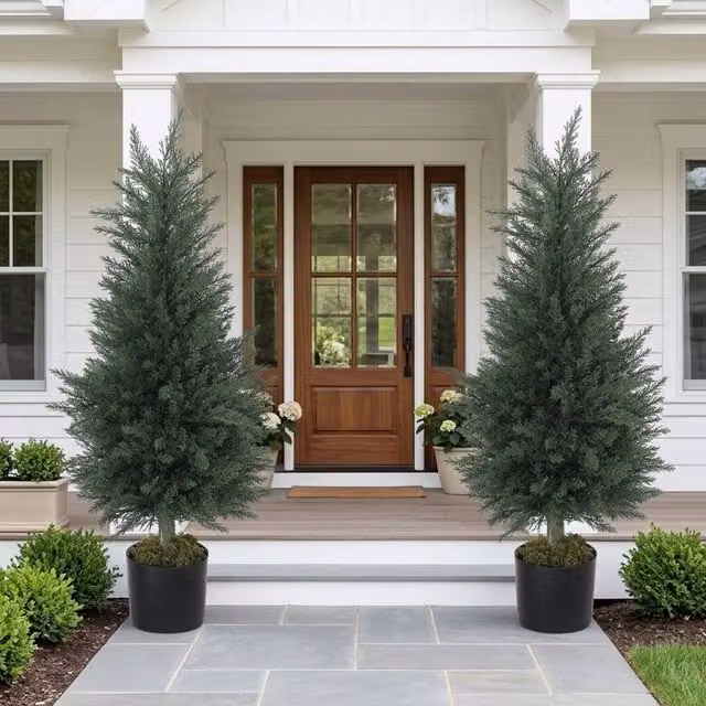 STILVORA Set of 2 Green Artificial Potted Cypress Trees, UV Resistant, Height: 90 cm – 1