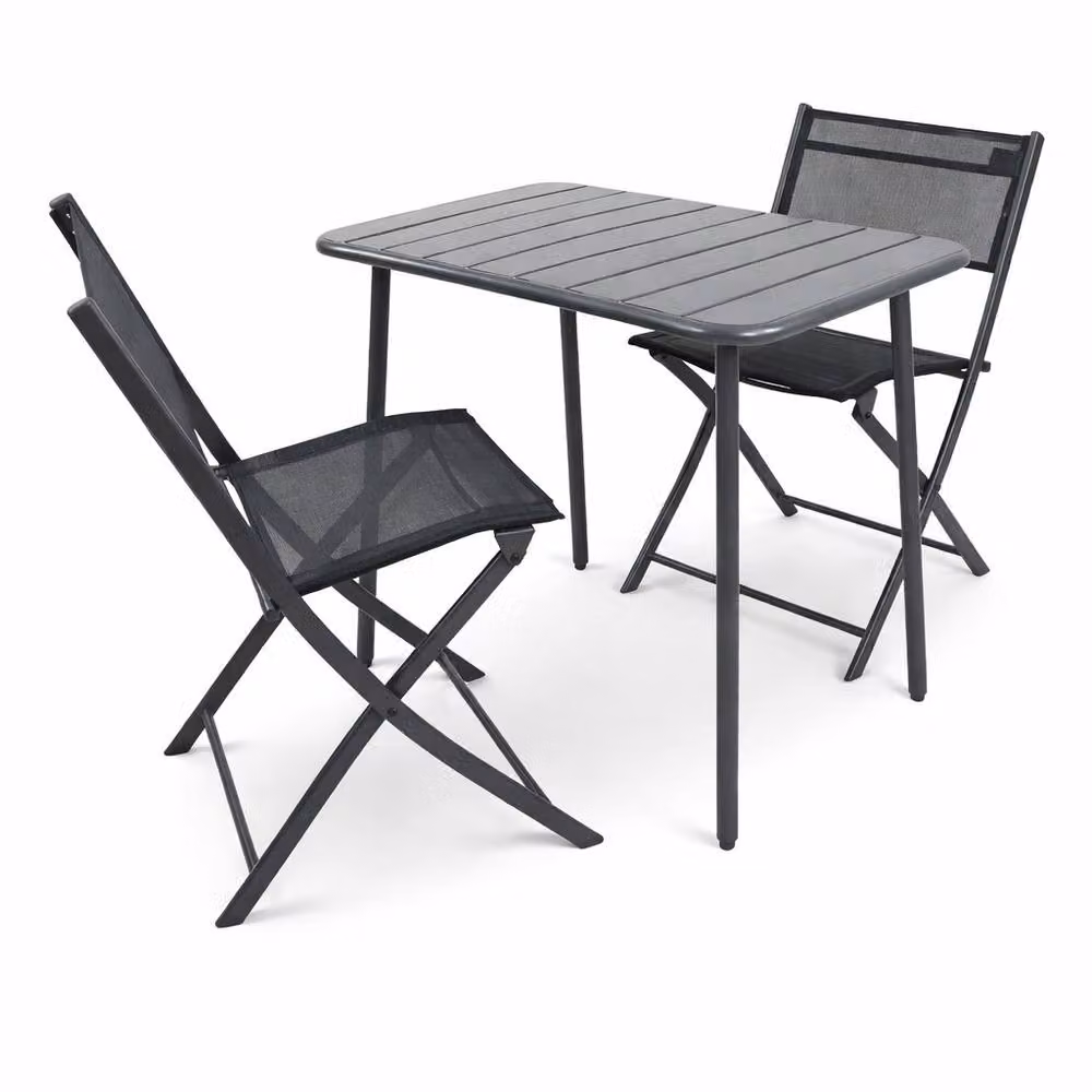 VCM Sumila 3-Piece Bistro Set for Garden and Balcony in Matt Black – 3