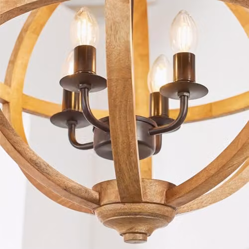 Netlighting Toba 4 Light Spherical Pendant Light in Brown Mango Wood and Dark Bronze Paint, H 80 cm x W 43 cm x D 43 cm – 3