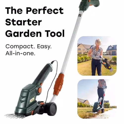 Webb 2-in-1 Cordless Grass Shear and Mini Hedge Trimmer with Telescopic Pole, 7.2V Green Garden Tool with Rechargeable Battery – 6