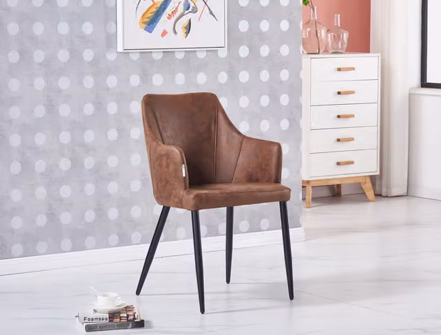 Life Interiors Zarah Faux Leather Dining Chair with Metal Legs in Brown and Black