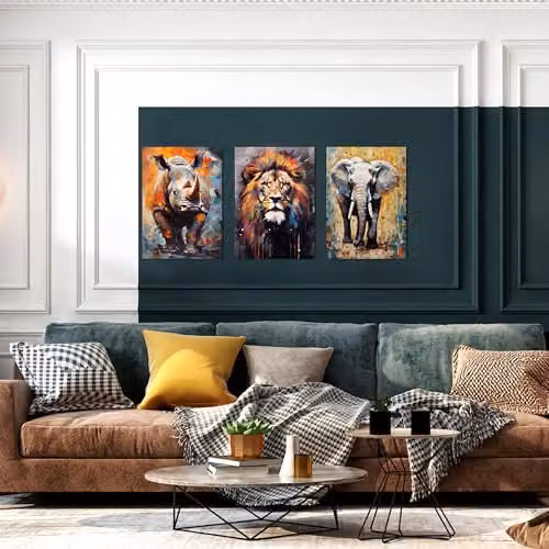Simpa African Animals 3 Panel Canvas Wall Art, Multicolour, W/H: 60 x 40 cm – 4