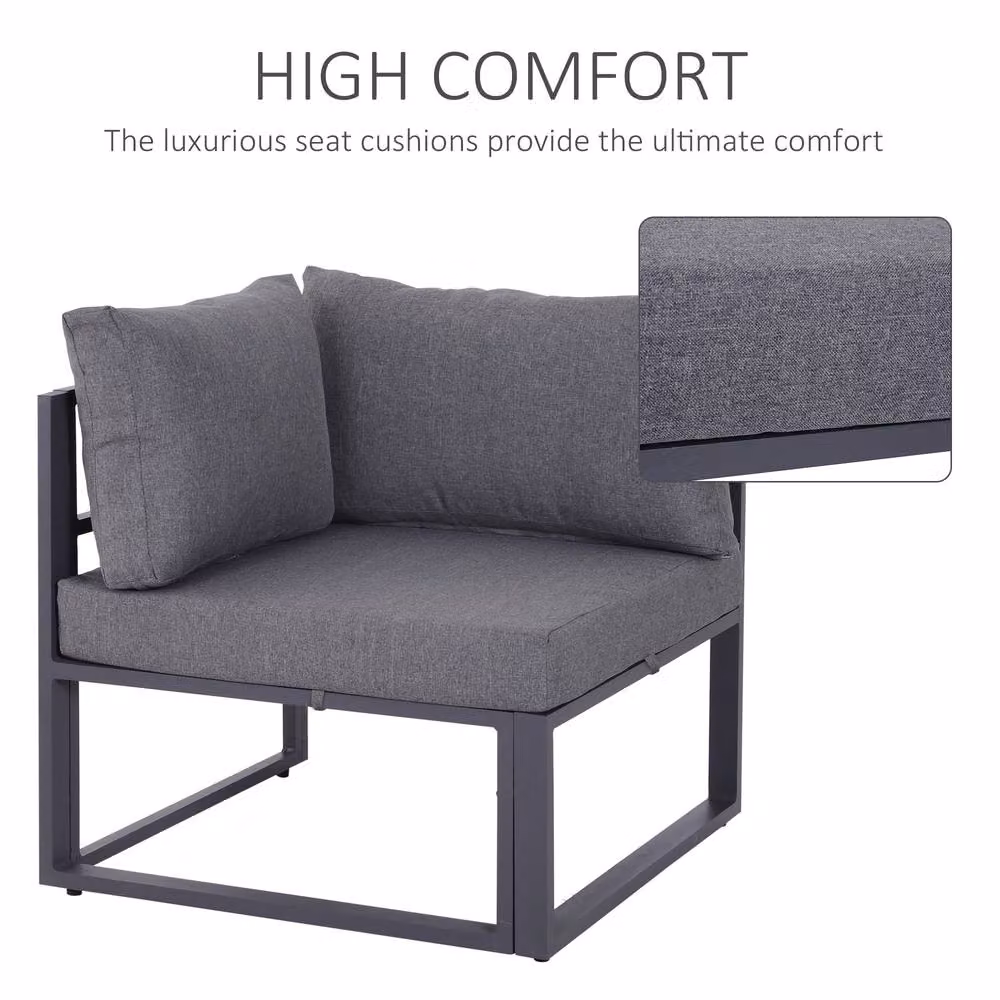 OUTSUNNY 6-Piece Outdoor Sectional Sofa Conversation Set with Grey Aluminum Frame – 4