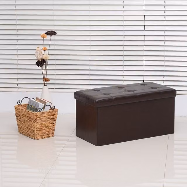 HOMCOM Modern Brown Faux Leather and Wood Storage Bench