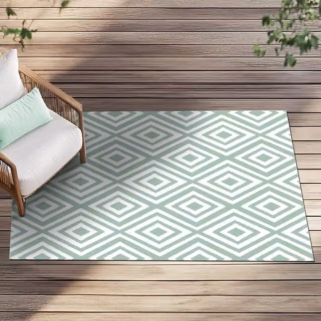 Hamilton Geo Outdoor Rug in Sage Green with Geometric Design