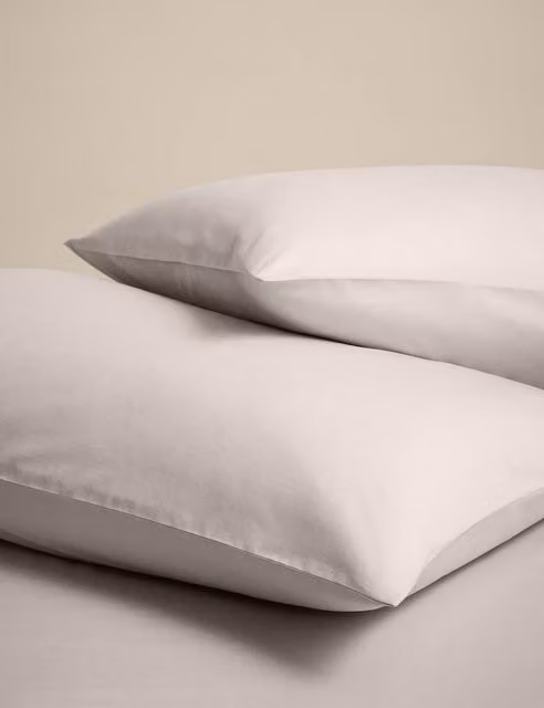 M&S 2 Pack Breathable Cotton Rich Plain Pillowcases in Beige