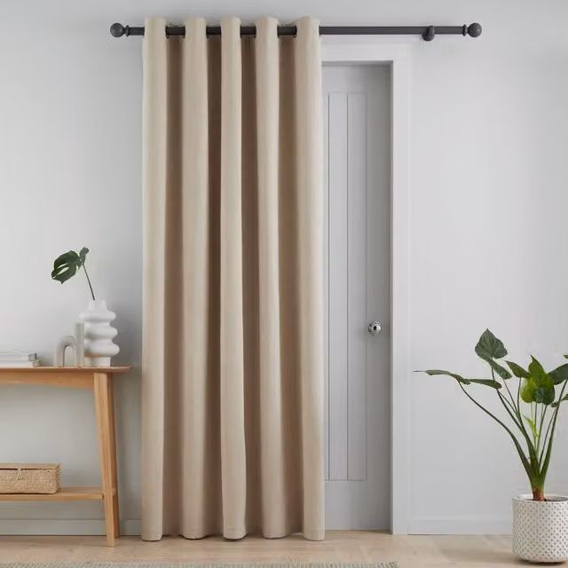 Catherine Lansfield Wilson Thermal Velvet Eyelet Door Curtain in Beige